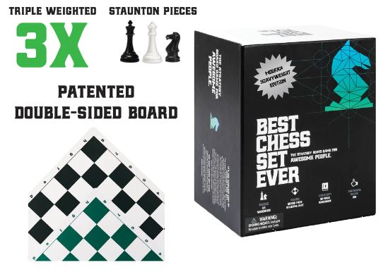 BEST CHESS SET EVER: MODERN STYLE 3X (BLACK AND GREEN REVERSIBLE)