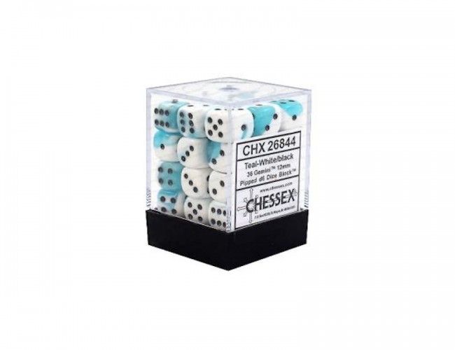 CHX DICE BLOCK 26844 - GEMINI TEAL-WHITE/BLACK (36d6 12mm)