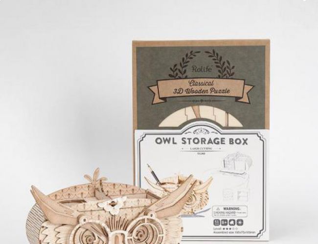 3D WOODEN PUZZLE: OWL STORAGE BOX
