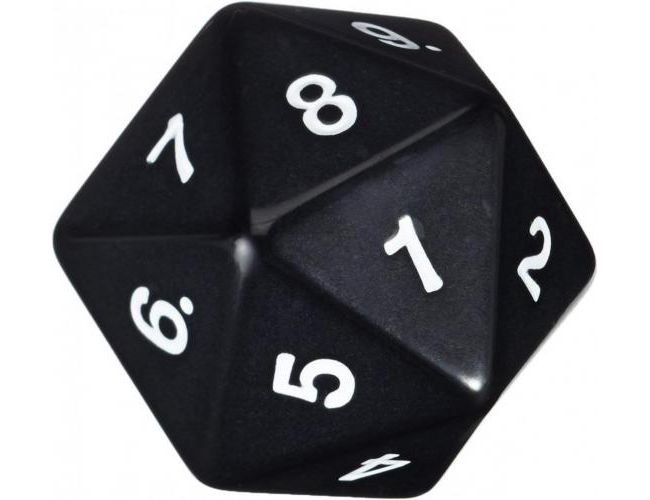 55MM OPAQUE JUMBO D20 COUNTDOWN, BLACK/WHITE