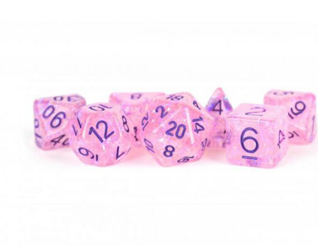 RESIN 16MM 7 DICE SET FLASH PINK