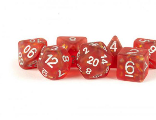 RESIN 16MM 7 DICE SET ICY OPAL RED