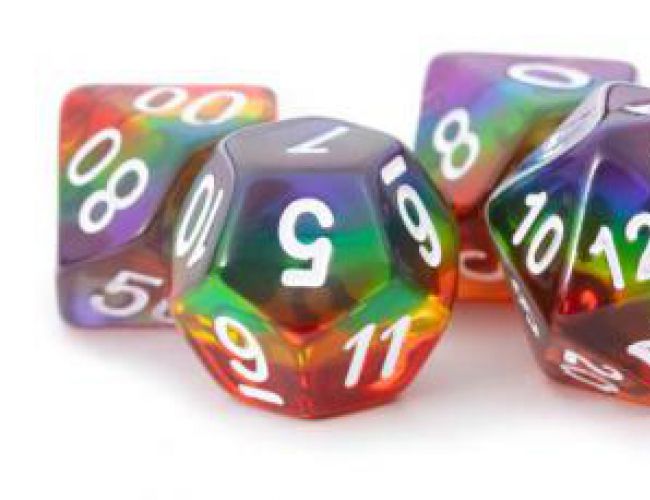 RESIN 16MM 7 DICE SET TRANSLUCENT RAINBOW