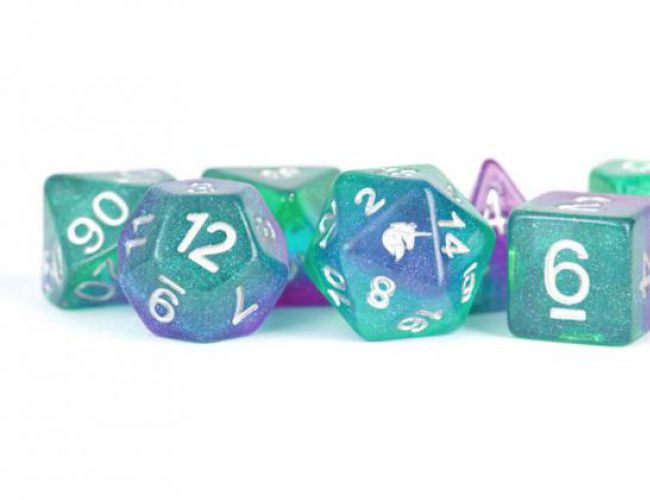 RESIN 16MM 7 DICE SET UNICORN AURORA