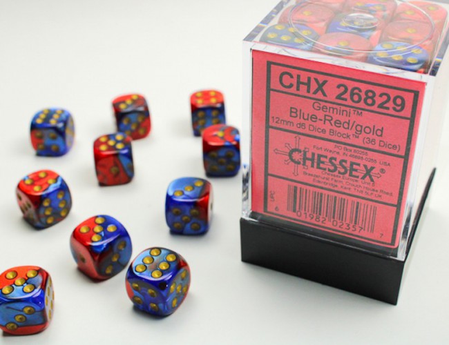 CHX DICE BLOCK 26829 - GEMINI BLUE-RED/GOLD (36d6 12mm)