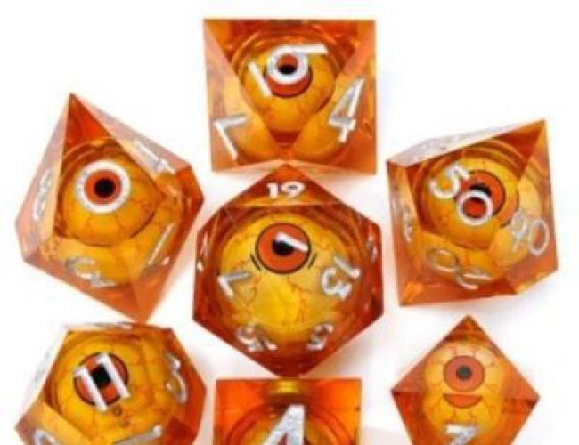Beholder Eye Dice Kit - Amber in a bottle with screw-cap
