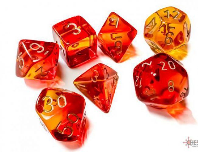 CHX DICE BLOCK 26468 - GEMINI TRANSLUCENT RED-YELLOW/GOLD (7 DIE SET)