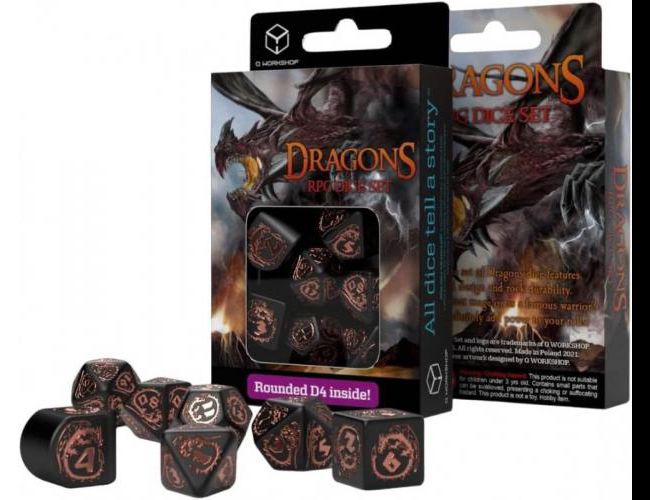 DRAGONS MODERN DICE SET BLACK AND COPPER