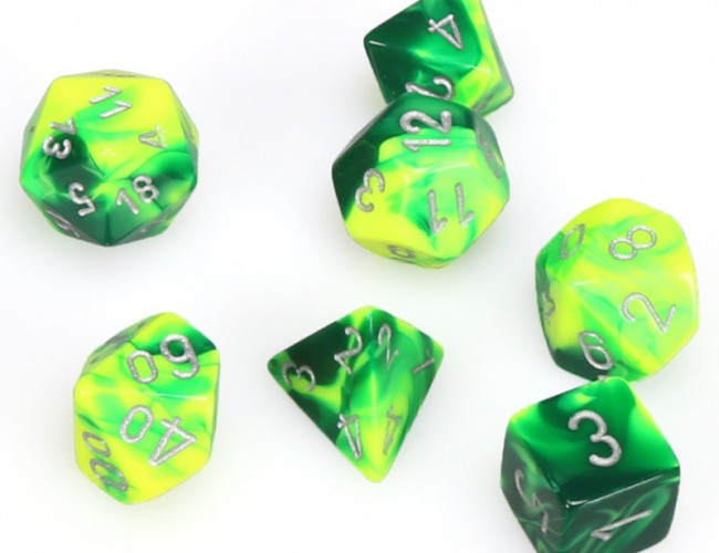 CHX DICE BLOCK 26454 - GEMINI GREEN-YELLOW/SILVER (7 DIE SET)