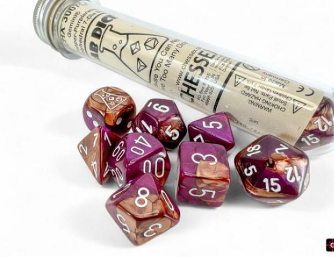 LAB DICE GEMINI 7-DIE SET COPPER-PURPLE / WHITE