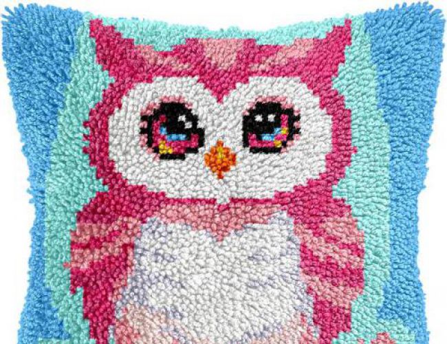 LATCH HOOK DIY THROW PILLOW COVER - PINK OWL