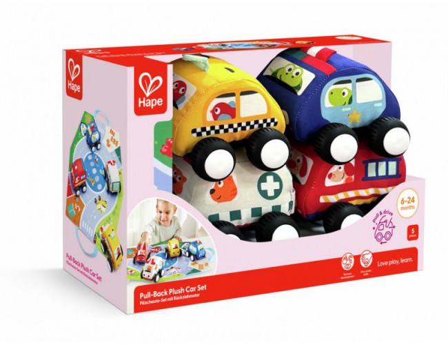 HAPE PULL-BACK PLUSH CAR SET
