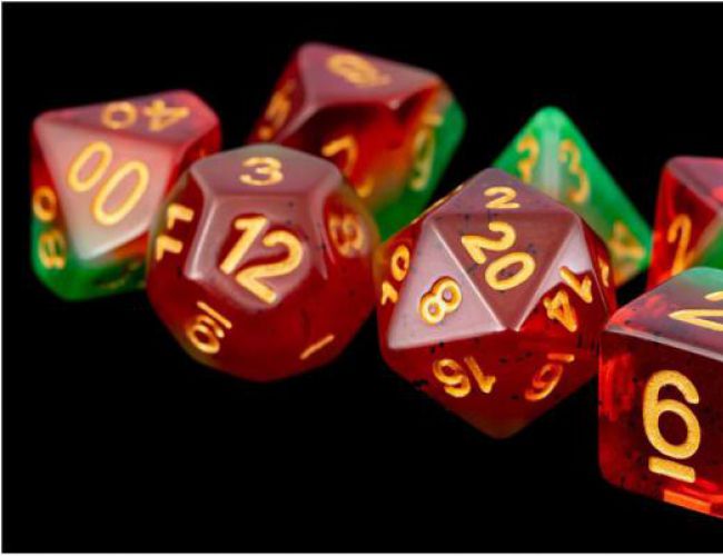 RESIN 16MM 7 DICE SET ETERNAL WATERMELON