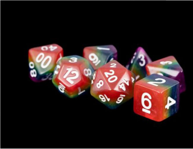 RESIN 16MM 7 DICE SET RAINBOW