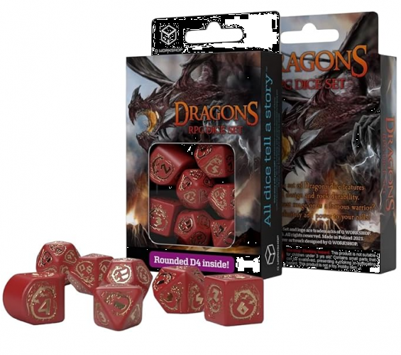 DRAGONS MODERN DICE SET RED AND GOLD