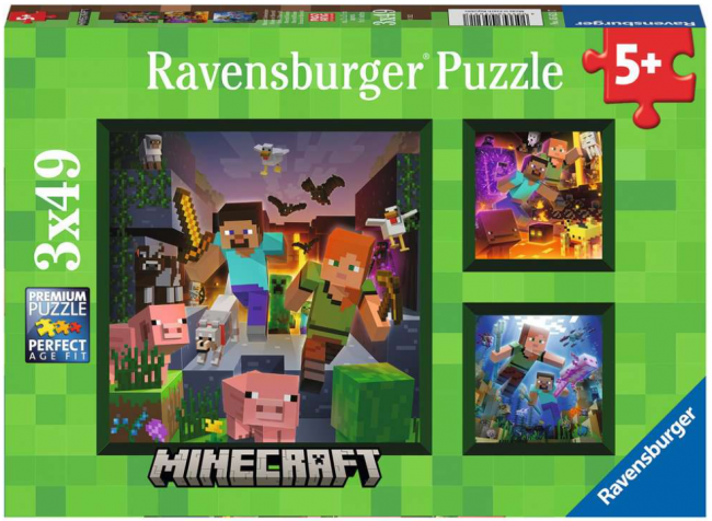 RAVENBURGER PUZZLE 3 x 49 PCS MINECRAFT BIOMES