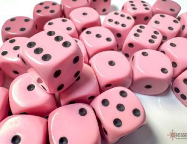CHX DICE BLOCK 27625 - OPAQUE PASTEL PINK/BLACK (36d6 12mm)
