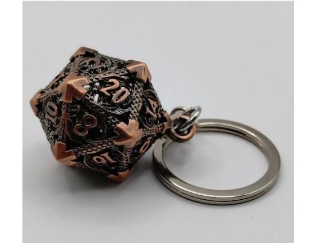 D20 KEYCHAIN WITH MINI METAL DICE SET - DRAGON RAMPAGE ANCIENT COPPER