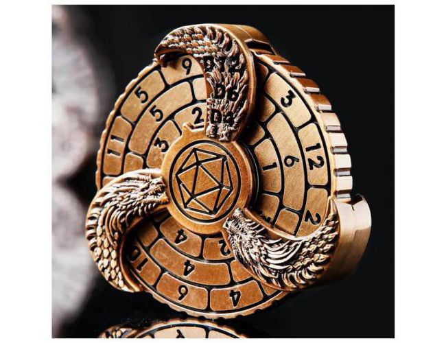 METAL DICE SPINNER - DRAGONBITE - GOLD WITH BLACK IN A BOX