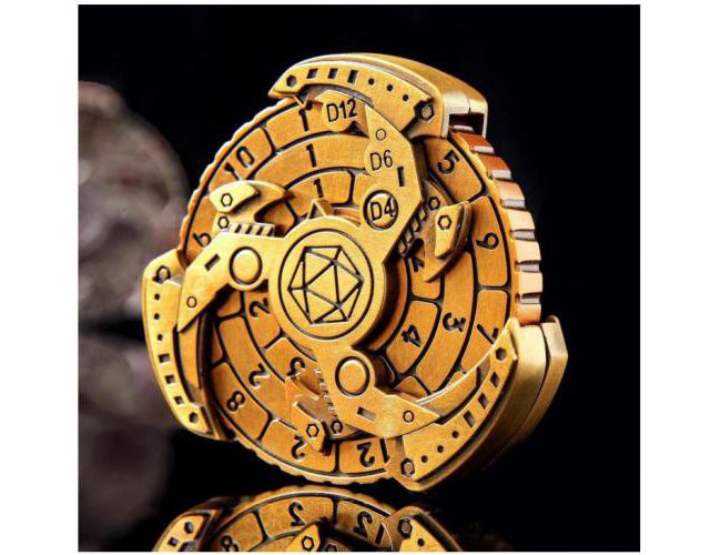 METAL DICE SPINNER - MECHA TRISKELION - GOLD WITH BLACK IN A BOX