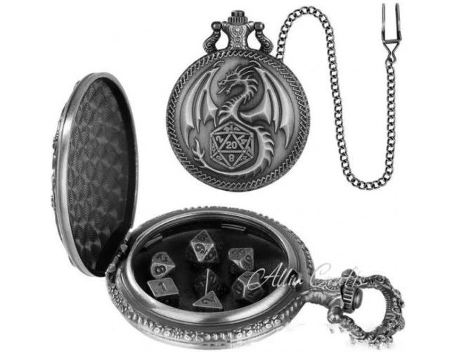 MINI-DICE IN DECORATIVE FLIP CASE: SILVER DRAGON