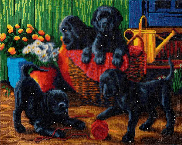 CRYSTAL ART KIT - LARGE - BLACK LABRADOR PUPPIES