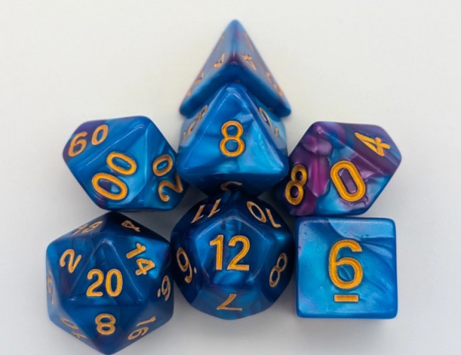 MYSTERY DICE GOBLIN - TIE-DYE BLUE AND PURPLE DICE SET