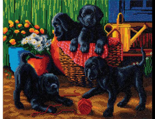 CRYSTAL ART KIT - LARGE - BLACK LABRADOR PUPPIES