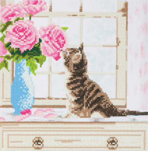 CRYSTAL ART Kit - CAT & FLOWERS