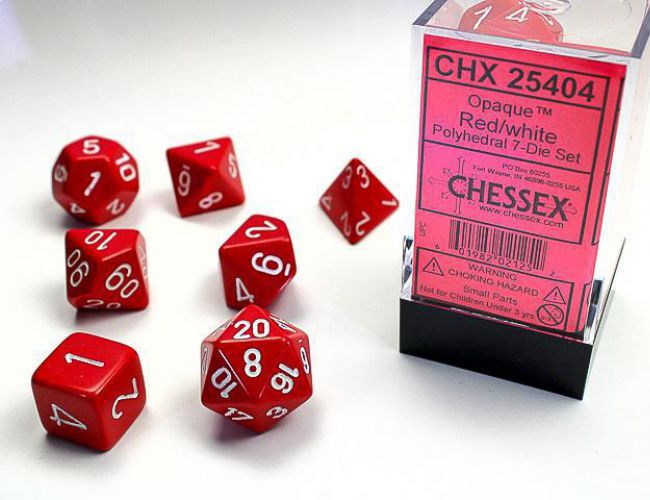 CHX DICE BLOCK 25404 - OPAQUE RED/WHITE (7 DIE SET)