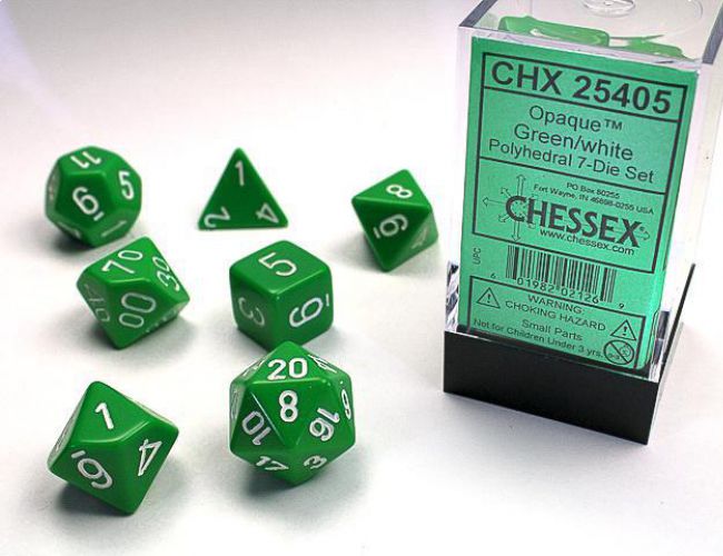CHX DICE BLOCK 25405 - OPAQUE GREEN/WHITE (7 DIE SET)