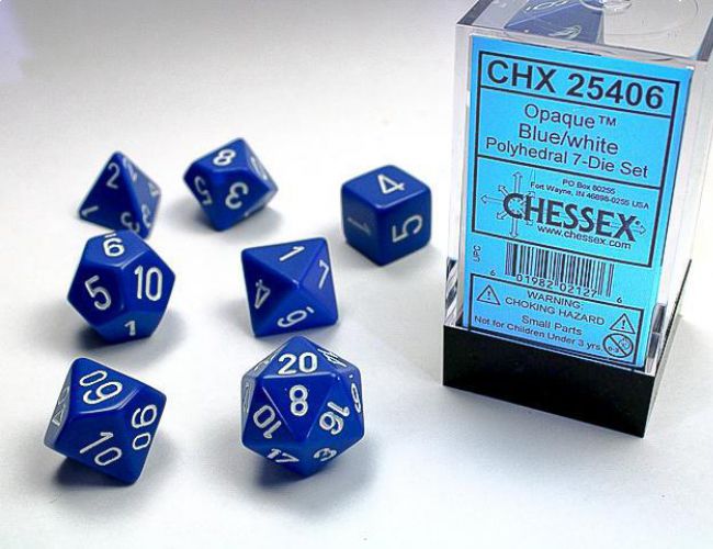 CHX DICE BLOCK 25406 - OPAQUE BLUE/WHITE (7 DIE SET)