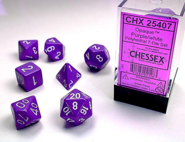 CHX DICE BLOCK 25407 - OPAQUE PURPLE/WHITE (7 DIE SET)
