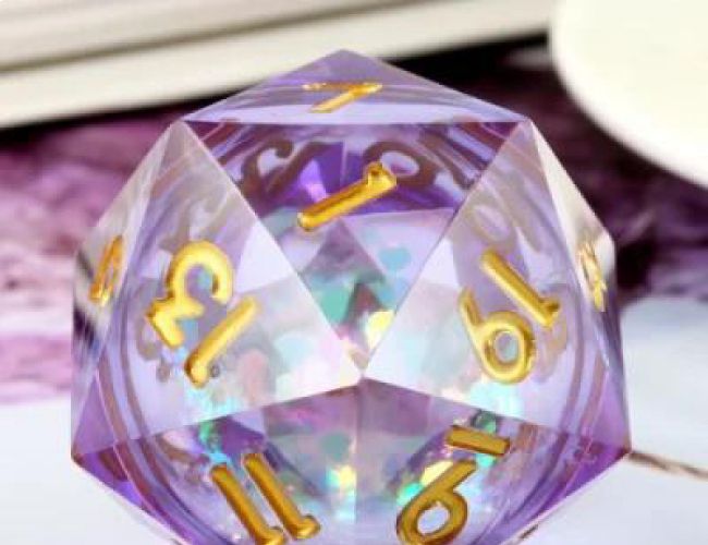 Large d20 (33mm): Maelstrom of Dreams - purple & gold