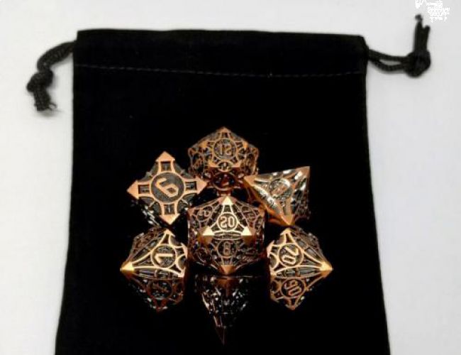 METAL DICE SET - SPIKY ANCIENT COPPER (WITH BLACK SUEDECLOTH BAG)